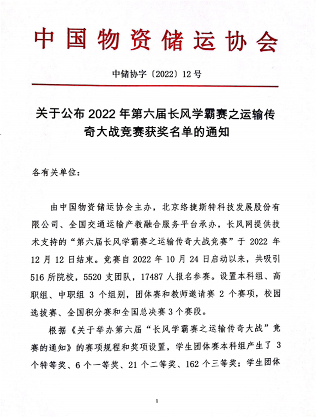 4项荣誉！滚球体育学子在中国物资储运协会主办的第六届长风学霸赛中脱颖而出