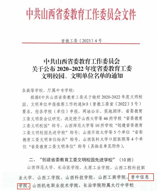 喜讯：滚球体育荣获“创建省委教育工委文明校园先进学校”称号